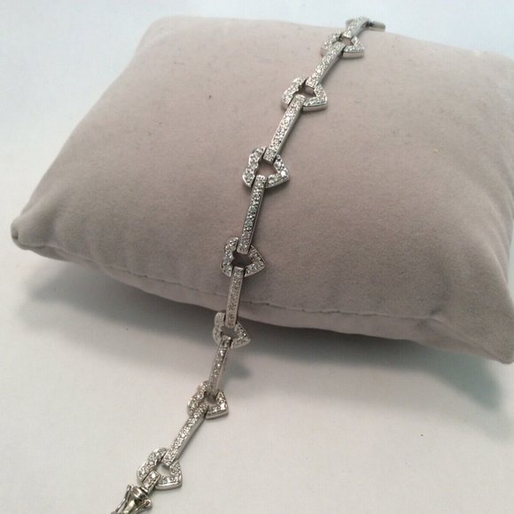 14k WHITE Solid Real Gold Daimond Heart Beautiful Fancy Lady Bracelet 7 1/4'' - Picture 1 of 8